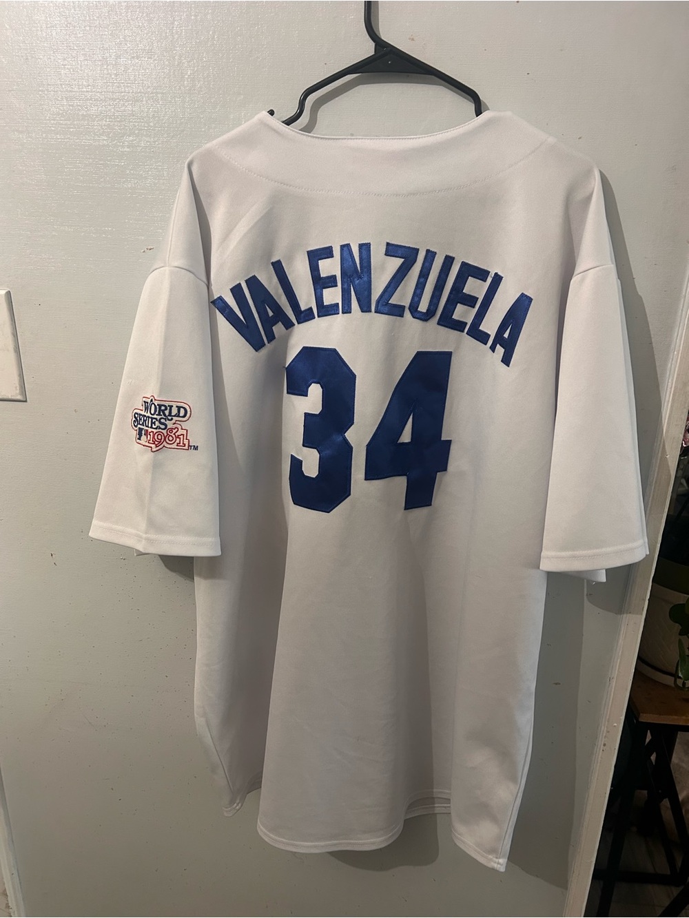 Mitchell & Ness White Baseball Jersey with Blue Stitching - Picture 6 of 6